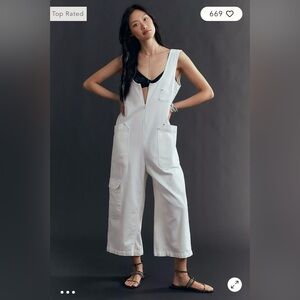 Pilcro/Anthropologie Zip Front Wide Leg Overalls in Ivory Size XS. NWT